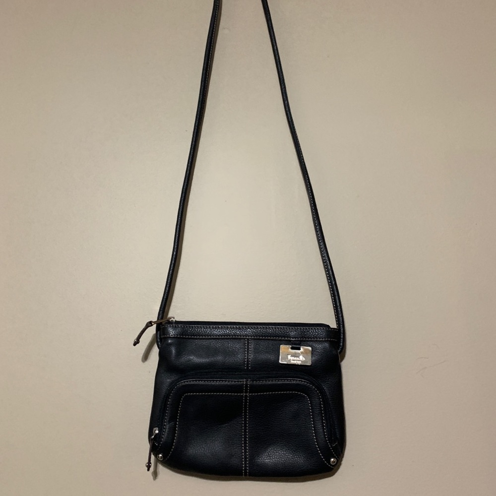 Black Leather Tignanello Crossbody Purse Bag